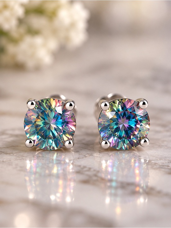 Jewelry - Rainbow Moissanite 1 CT Sterling Silver Stud Earrings